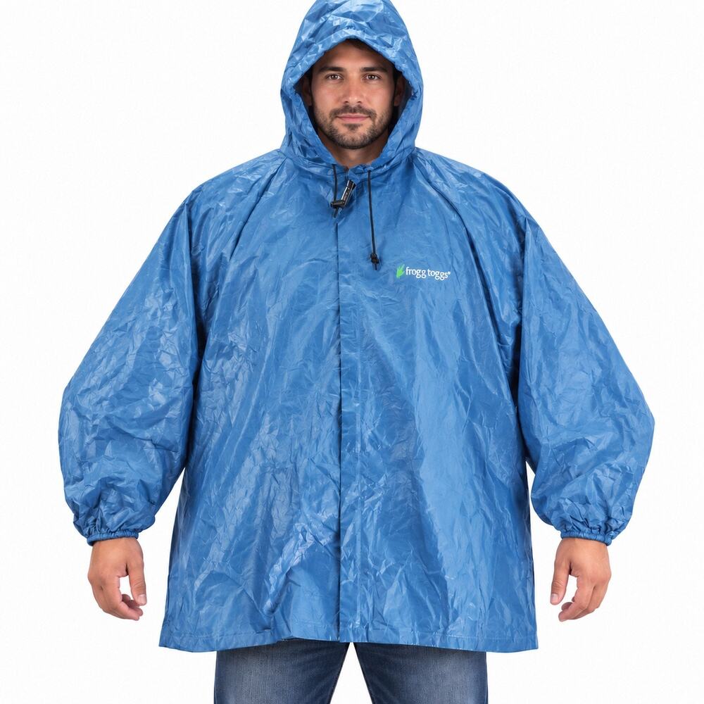 Frogg Toggs Jacket Mens XL Blue Hooded Windbreaker Full Zip Lightweight Rain